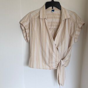 Old Navy Striped Tan Wrap Top size M